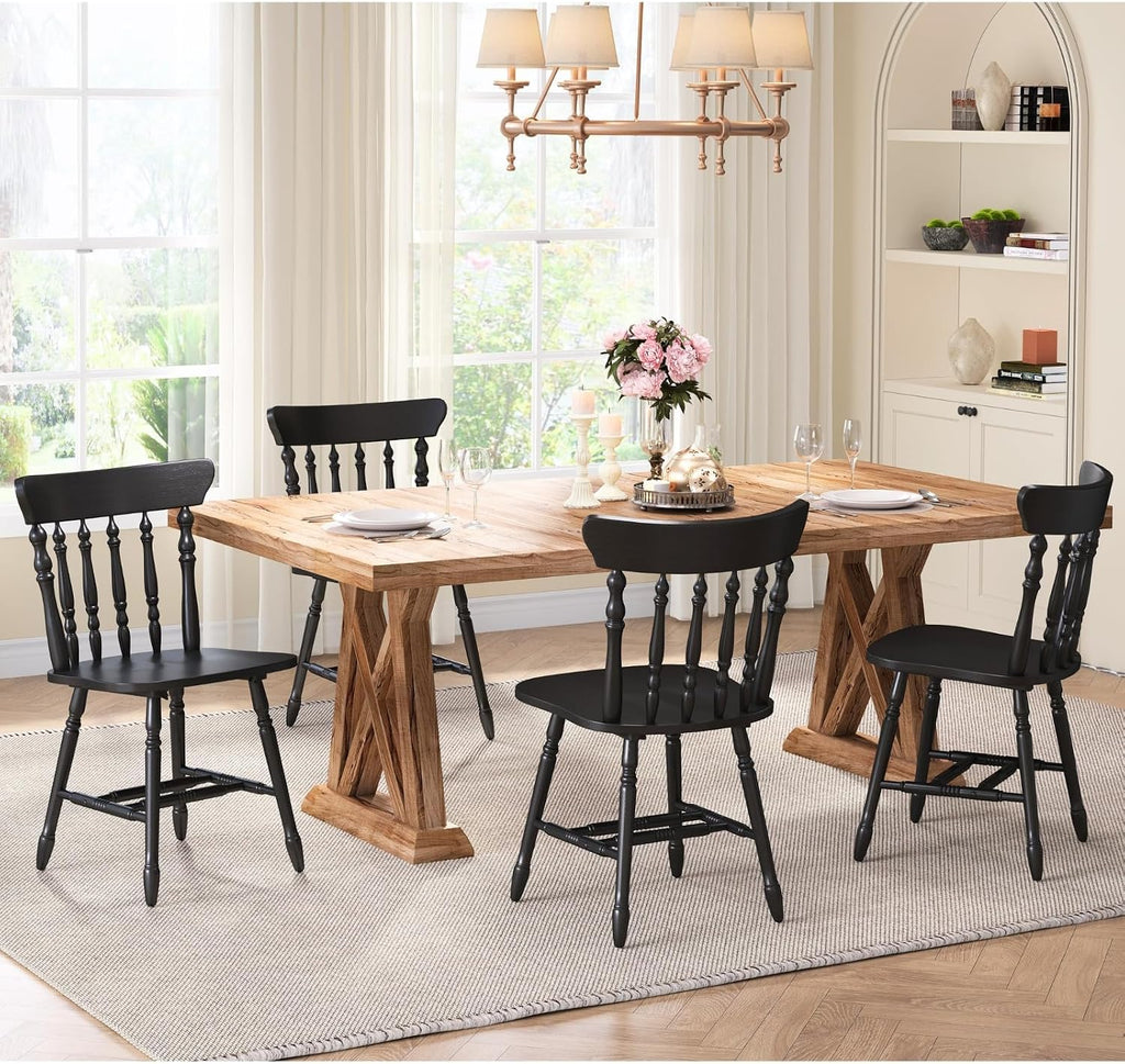 chairus Vintage Black Dining Chairs Set of 6, Farmhouse Windsor Wooden Dining Room Chairs with Turned Spindle Back & Legs, Traditional Colonial Armless Side Kitchen Chairs
