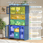 Merax 70.9" Tall Kitchen Pantry Storage Cabinet with Charging Station and LED Lights, Rustic Kitchen Hutch Food Pantries with Wine Rack, Drawer & Adjustable Shelves for Dining Room, Navy Blue
