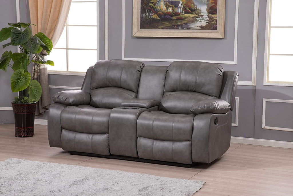 Betsy Furniture 3PC Faux Leather Reclining Couch Set, Living Room Furniture Set, Sofa, Loveseat, Glider, 8018 Multiple Colors (Gray, Sofa+Loveseat+Chair) | 8018