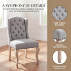 Parsons Dining Chairs Set of 2, Farmhouse High Back Chairs | Tufted Linen Upholstery, Solid Wood Legs, High Back for Kitchen & Dining Room,Grey