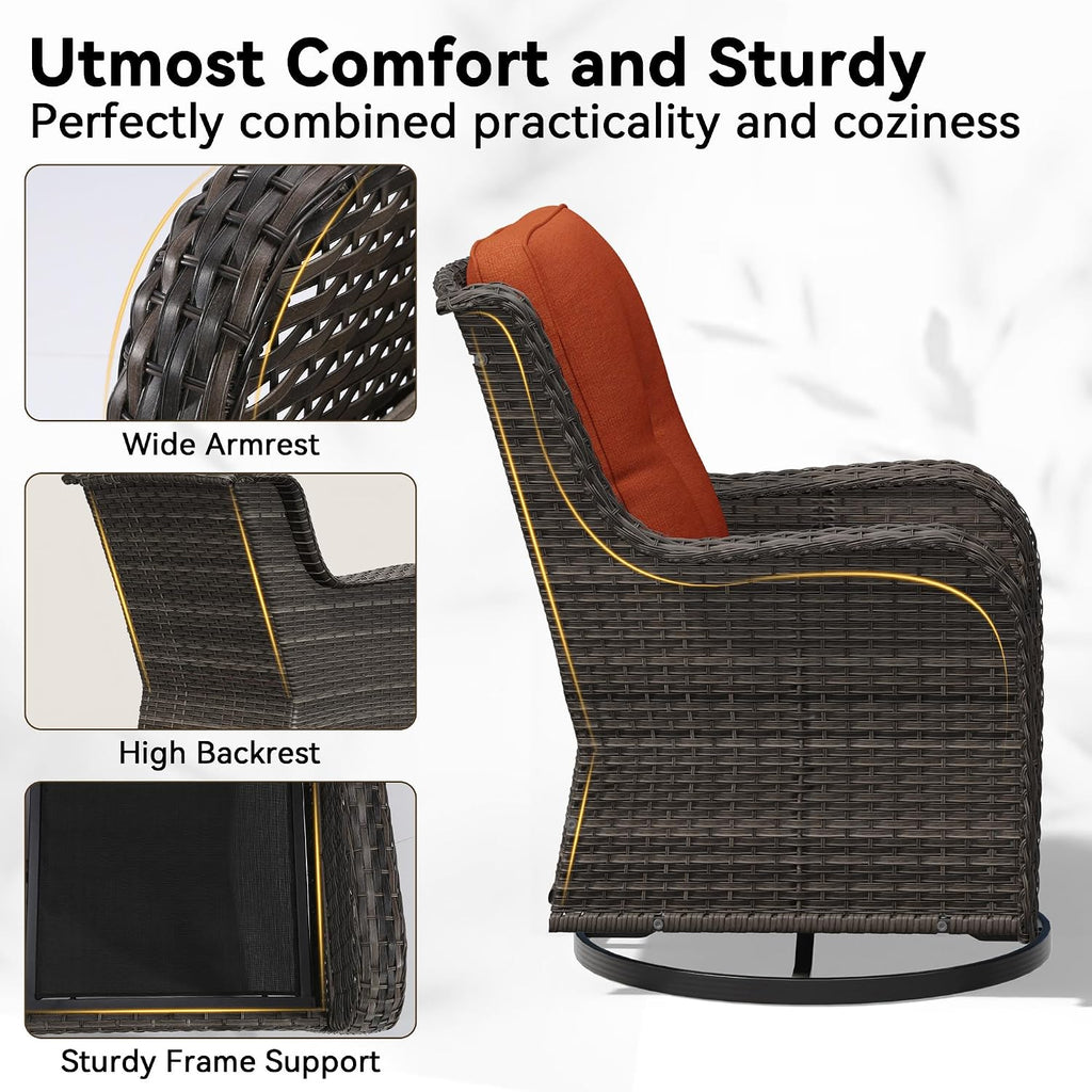 Outdoor Swivel Rocker Patio Chair - Outdoor Wicker Patio Furniture with Thickened Olefin Cushions, High Back and Deep Seating, Hand-Woven PE Rattan for Porch, Deck, Balcony, Orange