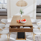 55" Dining Table for 4 to 6 People, Farmhouse Wood Dinner Table with Drawers & Led Lights for Kitchen, Dining Room & Living Room (Oak Brown & Black)
