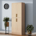 Housoul 71" Tall Pantry Cabinet with 4 Doors, Kitchen Pantry Storage Cabinet, Freestanding Larder Cupboard, Utility Kitchen Hutch with Gold Handles for Dining Room, Bathroom, Oak