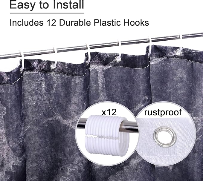 Modern Marble Shower Curtain, 72" W x 72" L, Waterproof Polyester Fabric Shower Curtain for Bathroom with Hooks, Housewarming Gift Ideas for New Home