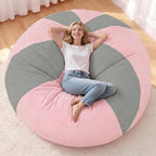 Homguava 6FT Bean Bag Chairs for Adult Teardrop Bean Bag with Memory Foam | Bean Bags with Handy Handle and Washable Cover for Living Room, Bedroom (Corduroy Light Grey/Pink)