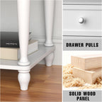 Solid Wood Nightstand with Charging Station, Traditional End Table with Drawers and Open Shelf, Bedside Table with Storage, Modern Side Table for Bedroom Set of 2, White