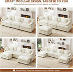 WorthFurni 111.4" Modular Sectional Sofa, U Shape Cloud Couch with 2 Movable Ottoman, Comfy Chenille Deep Seat Sofa with Soft Pillows for Living Room Bedroom Apartment (Beige)