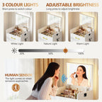 Small Makeup Vanity Desk with Flip up Mirror and Lights(White) | 3 in 1 Vanity Table with Charging Station,Glass Top,3 Drawers,Compact Dressing Table with Wheel Storage Stool for Bedroom