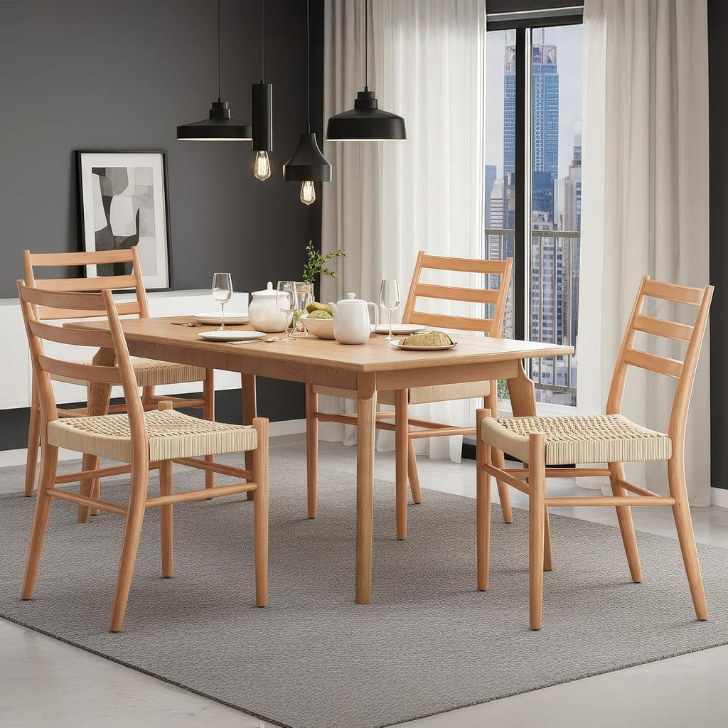 STARY Dining Chairs Set of 4, Woven Rope Seat with Sturdy Metal Frame, Mid Century Modern Dining Room Chairs for Kitchen, Living Room, Restaurant