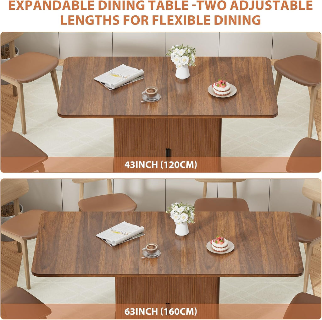 Extendable Dining Table for 4–6, 47″–63″ Rectangular Kitchen Table with Storage, Mid Century Modern Expandable Dinner Table for Dining Room,Kitchen