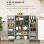 41" Paper Gray Kitchen Pantry Cabinet Freestanding Vertical Cupboard with Double Doors 5-Tier Interior Shelves & 12 Door Racks Adjustable Storage
