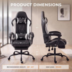 Dowinx Gaming Chair with Footrest, Ergonomic Office Chair, Black White | PU leather over high-density foam with lumbar support; steel frame holds 300 lbs; built for WFH, study, and napping