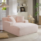 Oversized Chaise Lounge Chair Indoor Bedroom, Comfy Corduroy Upholstered Sofa Bed Chair, Deep Seat Single Sofa Couch, No Assembly Required Sleeper Chair Sofa for Living Room (Light Pink)