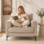 Oversized Accent Chair Armchair with Metal Legs | Comfy Chenille Arm Chairs and a Half,Modern Century Single Sofa Extra Large Reading Club Chair for Living Room,Bedroom,Brown