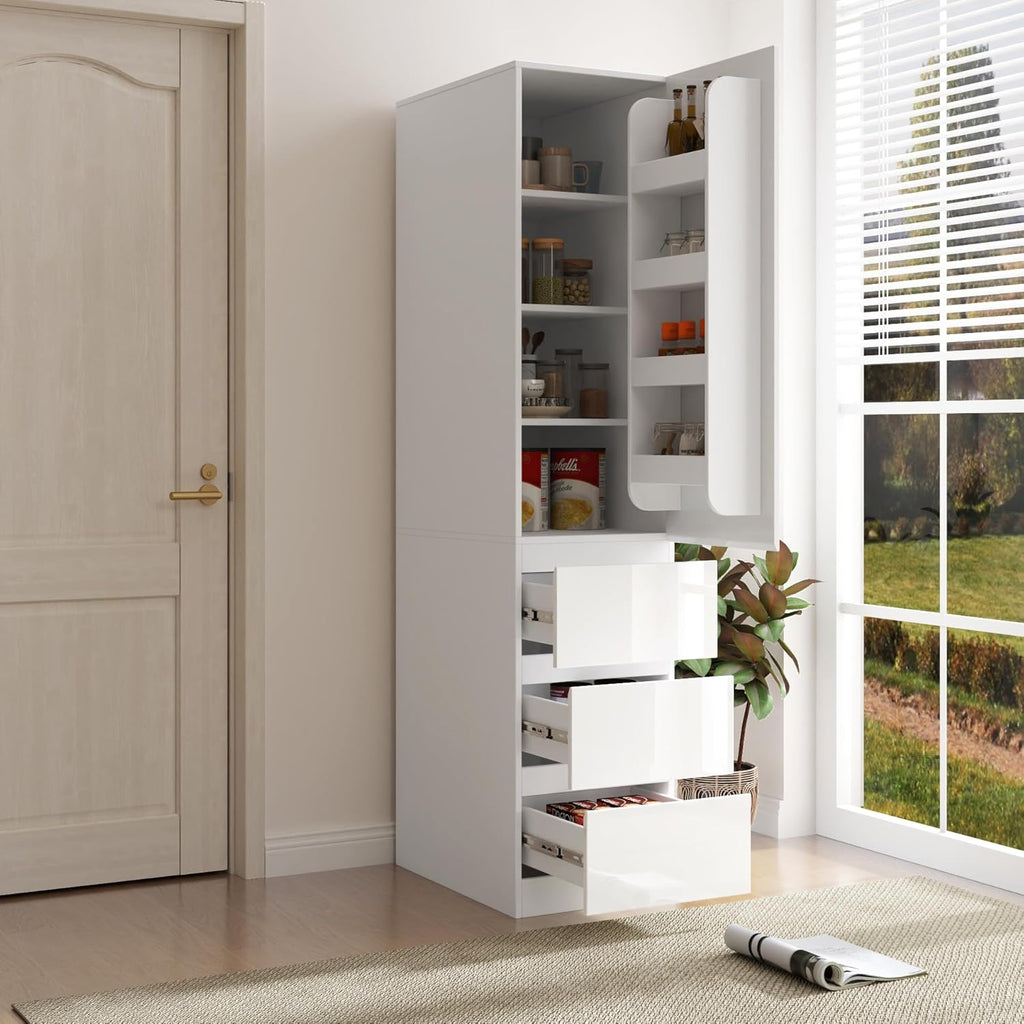 Kitchen Pantry Cabinet, 70.9" Tall Pantry Storage Cabinet with Doors, 3 Drawers, Shelves and Right-Side Door Racks, Freestanding Kitchen Storage Cabinet for Kitchen and Home, White