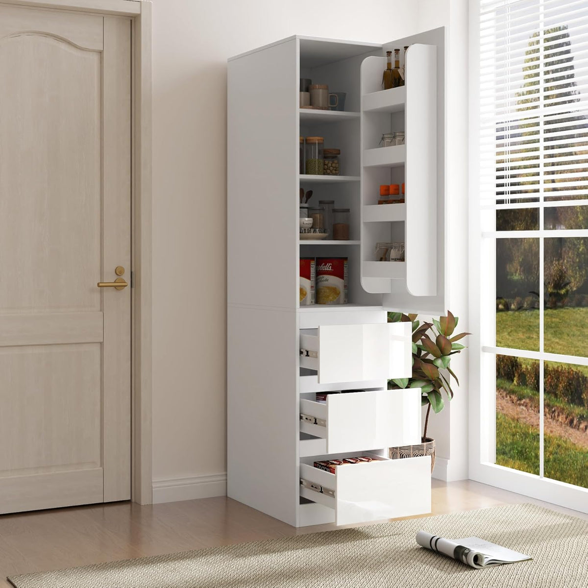 Kitchen Pantry Cabinet, 70.9" Tall Pantry Storage Cabinet with Doors, 3 Drawers, Shelves and Right-Side Door Racks, Freestanding Kitchen Storage Cabinet for Kitchen and Home, White