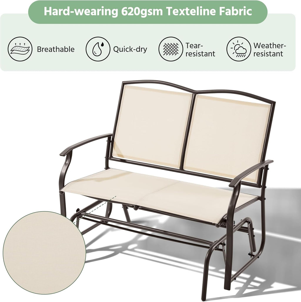 Yaheetech Glider Bench for Outside Patio 2-Person Outdoor Loveseat,Beige | Front Porch Bench and Patio Glider with Heavy-Duty Steel Frame for Backyard Poolside Garden and Smooth Gliding Motion for Two