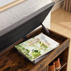 Shoe Storage Bench with a Flip Drawer, Entryway Bench with Removable Cushion, Hallway & Mudroom Organizer with Seat, Front Door Shoe Rack Cabinet, Brown