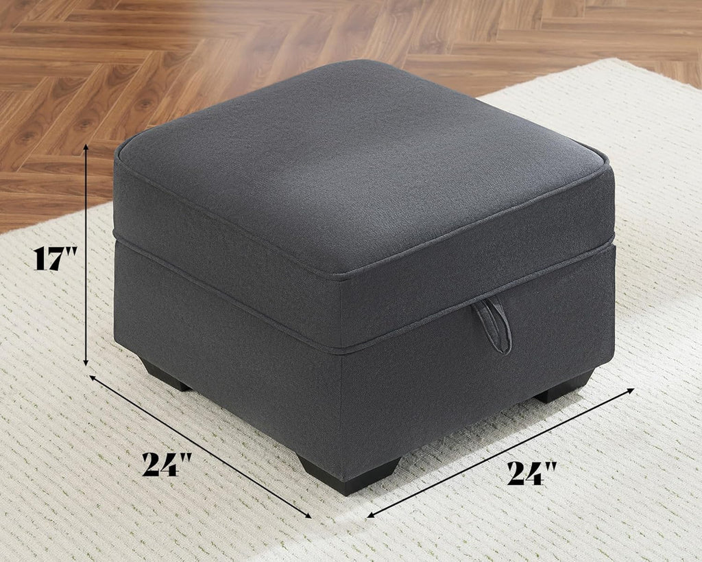 AMERLIFE Upholstered Storage Ottoman Footrest, Charcoal Grey | Storage Ottoman Footrest, Hidden Storage Compartment, Soft Upholstered Comfort