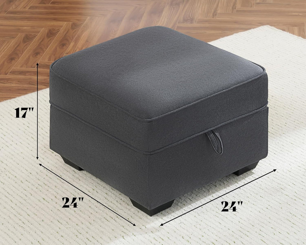 AMERLIFE Upholstered Storage Ottoman Footrest, Charcoal Grey | Storage Ottoman Footrest, Hidden Storage Compartment, Soft Upholstered Comfort