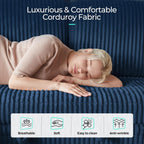 LINSY HOME Sectional Couches for Living Room, 106" U Shape 4 Seats, Blue | Sleeper sofa with pull out couch bed, corduroy couch with storage