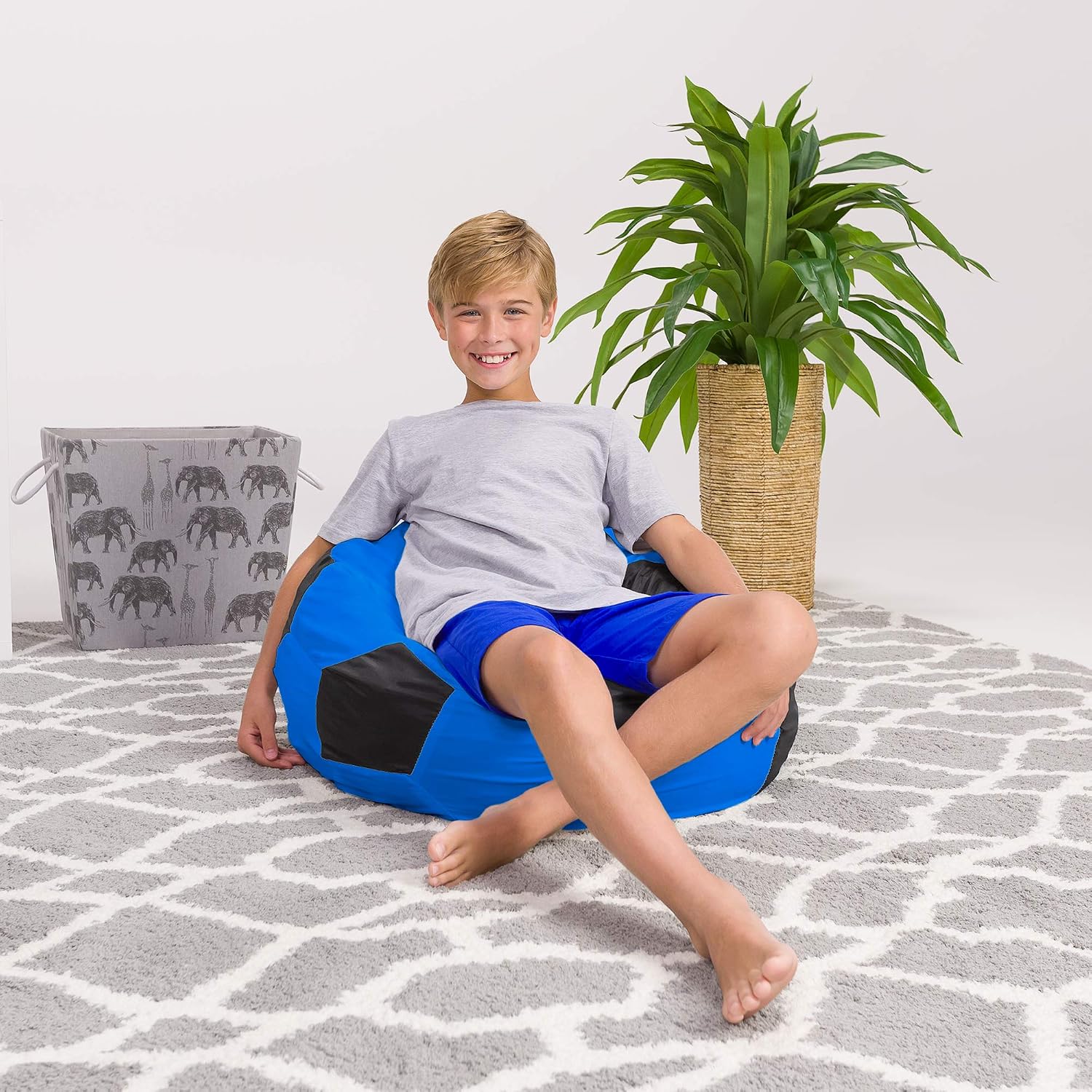 Posh Beanbags Bean Bag Chair, Medium-27in, Sports Soccer Ball Blue and Black