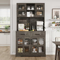 Kitchen Pantry Storage Cabinet, Modern Pantry with Power Outlet, Food Pantry Cabinet with Wine Glass Holder, Kitchen Hutch Cabinet with Microwave Stand, Kitchen Cabinet with Shelves for Dinning Room