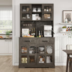 Kitchen Pantry Storage Cabinet, Modern Pantry with Power Outlet, Food Pantry Cabinet with Wine Glass Holder, Kitchen Hutch Cabinet with Microwave Stand, Kitchen Cabinet with Shelves for Dinning Room