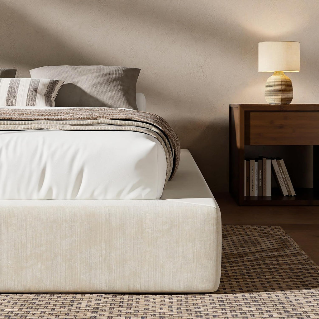 RECCI AirFrame Queen Upholstered Bed Frame with Square Cushioned Base