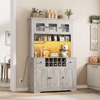 GAOMON 69" Pantry Cabinet with LED Light & Charging Station, Kitchen Pantry Storage Cabinet with Drawer & Adjustable Shelves, Coffee Bar Table for Kitchen Room, Living Room, Dining Room, Grey