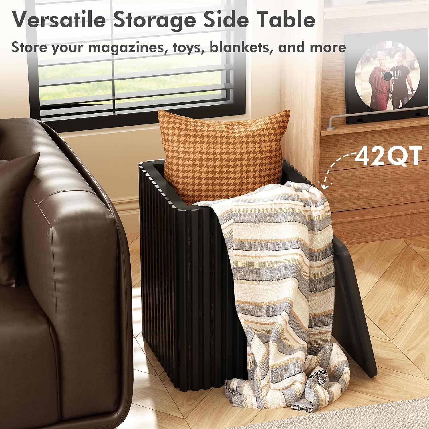 HOKYHOKY Fluted Side Table with Storage-Small Square End Table