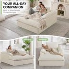 HUBSON 69" Oversized Chaise Lounge Chair Indoor, Comfy Deep Seat Sleeper Lounge Couch, Upholstered Chenille Cloud Chairs for Living Room, Bedroom, Apartment, No Assembly Required, Beige