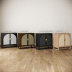 Nathan James Paxton Mid-Century Modern Wood Storage Cabinet with Doors, Arched Storage Cabinet for Living Room or Kitchen with Rattan Door Details, Raw Oak