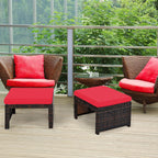 ORALNER Outdoor Ottoman, Set of 2 Wicker Footstools, All-Weather Rattan Foot Stools w/Removable Cushions, Patio Footrest Extra Seating for Porch, Poolside, Garden, Deck, Easy Assembly (Red)