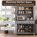 IDEALHOUSE 63" Kitchen Pantry Cabinet with Drawers, Hutch Cabinet with Storage, Microwave Stand, Adjustable Shelves, Freestanding Tall Pantry Storage for Dining Room, Living Room, Grey