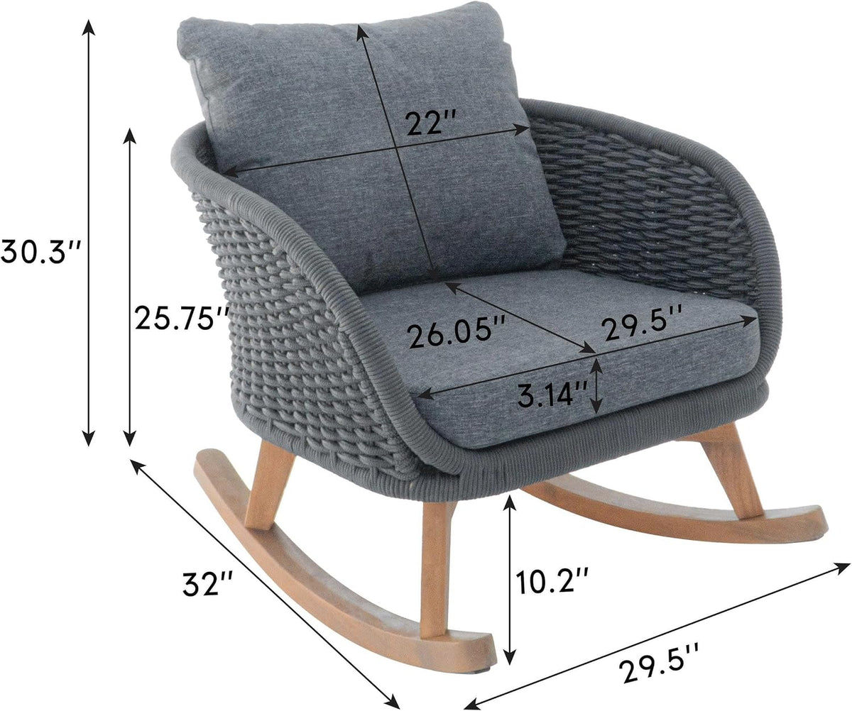 Set of 2 Gray Wicker Rocking Chairs: Contemporary Minimalist Design with Polyester Cushions & Wooden Frame - Indoor & Outdoor Use for Patio Balcony or Living Room
