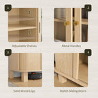 69" Tall Kitchen Pantry Storage Cabinet with Sliding Door, Modern Curved Edge Pantry Storage Cabinet with Glass Door & Adjustable Shelves, Oak Cupboard for Kitchen, Dining Room, Living Room, Office