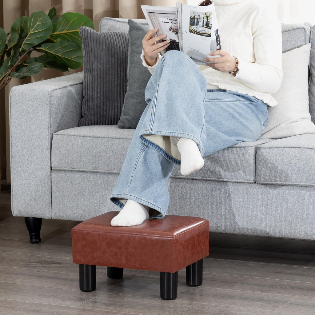 Adeco Leather Foot Stool with Legs, Small Footstool Ottoman, Velet Fabric Seat with Thick Cushion, for Living Room, Bedroom, Entryway, 335 lb Weight Capacity
