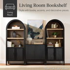 Best Choice Products 72" Tall Arched Pantry Cabinet w/Reeded Doors, 5-Tier Bookshelf, Armoire, Hutch, Bookcase, Storage Cabinet w/Adjustable Shelves, for Dining Room and Livingroom - Walnut