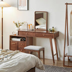 YESWOOD 35''-50'' Extendable Vanity Desk with Dresser, Oak Wood Makeup Table for Girls, Study Desk and Vanity Set for Bedroom, Barthroom, NO Chair