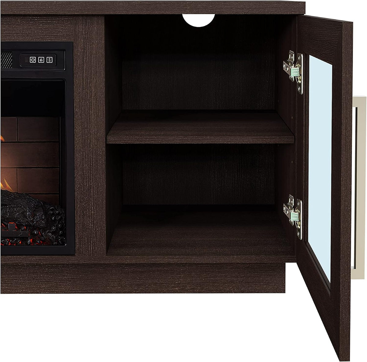 Cheerway 3D Fireplace TV Stand for TVs up to 80’’, Wooden Media Entertainment Center Table & TV Cabinets w/Storage Shelves & Barn Door, Electric Fireplace w/Remote Control