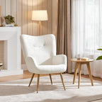Yaheetech Barrel Chair, Fuzzy Accent Chair with High Back, White | Boucle Fabric Armchair with Soft Padded, Modern Vanity Chair, for Living Room Bedroom Makeup Room
