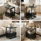 23.6" Tall Narrow Side Table with Drawer and Open Shelf – Modern End Table for Sofa, Couch & Small Spaces, Steel Frame, Lacquered Top, Nightstand for Bedroom, Living Room, Dorm, Black