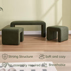 LukeAlon 3-Piece Nesting Ottoman Bench Set, 40.5" Wide Upholstered End of Bed Bench with 2 Small Stools Sherpa Comfy Entry Bench Vanity Stools Modern Arched Bench for Living Room Bedroom, Green