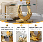 Gold Glass End Table, Modern 22.8" Square Sofa Side Table for Living Room, Tempered Glass End Bedside Table Nightstand with Ring-Shape Stainless Steel Base for Bedroom Home Office