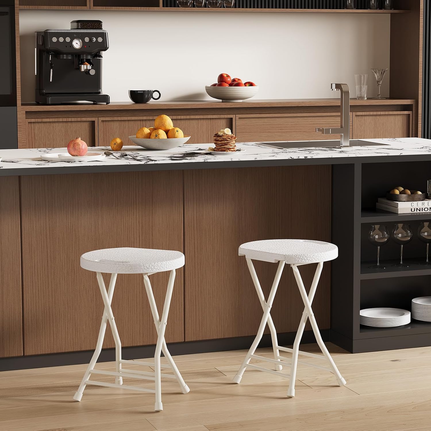 Garvee Folding Stool, Backless 18-Inch Stool, Portable with Handle, Foldable Bar Stool, Anti-Slip Feet, 600Lbs Capacity, for Bar Stools Kitchen Home Indoor and Outdoor Use (White-2, 18)