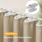 3 in 1 Stall Half Size Beige Shower Curtain Set-36 W x 72 H, Tan Waffle Waterproof Fabric and PEVA Liner Set with Stainless Steel Hooks
