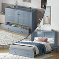 ijuicy Murphy Cube Bed Queen with Memory Foam Mattress-Grayish Blue | USB Charging, Extra Large Drawers, Side Storage for Guests/Room