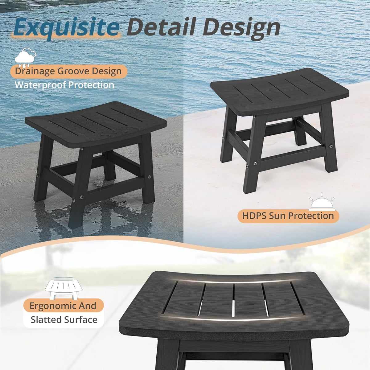 LUE BONA Outdoor Adirondack Ottomans, Footrest Footstool Set of 2, Outdoor Foot Rest for Patio, HDPS All Weather Waterproof Footrest Footstool for Adirondack Chair, Black