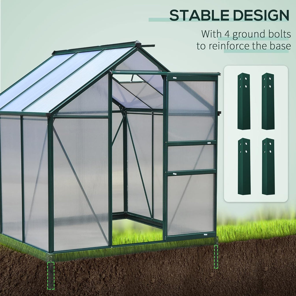 Outsunny 6' x 6' Greenhouse for Outdoors, Polycarbonate Greenhouse with Rain Gutter and Roof Vent, Aluminum Walk-in Green Houses for Outside for Patio Backyard Garden, Dark Green